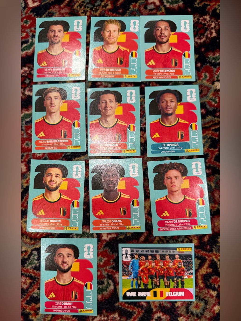 WORLD CUP 2026 PANINI STICKER BELGIUM SOCCER  TEAM. LOT OF 11 STICKERS. BRASIL E